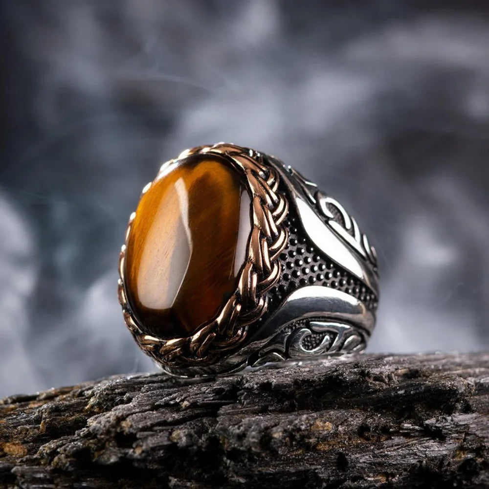 Ring aus Tigerauge-Stein für Herren oder Damen