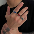Offener Ring mit Zwillingssternen im Retro-Streetwear-Stil Blau