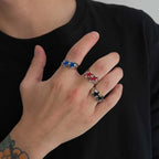 Offener Ring mit Zwillingssternen im Retro-Streetwear-Stil Schwarz