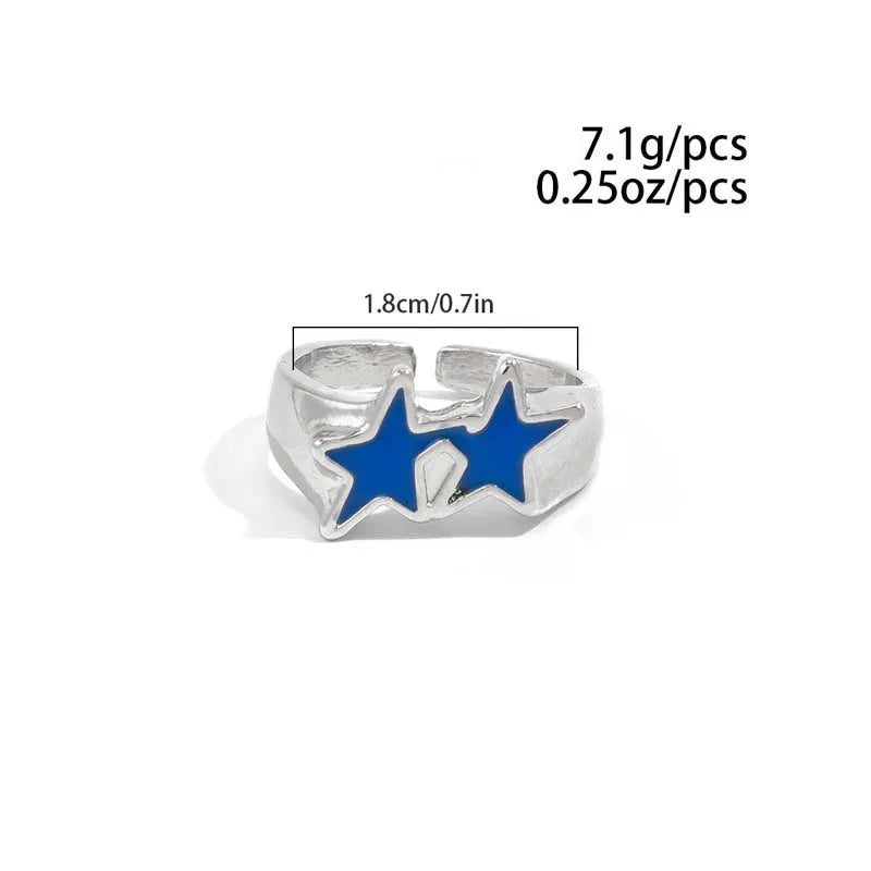 Offener Ring mit Zwillingssternen im Retro-Streetwear-Stil