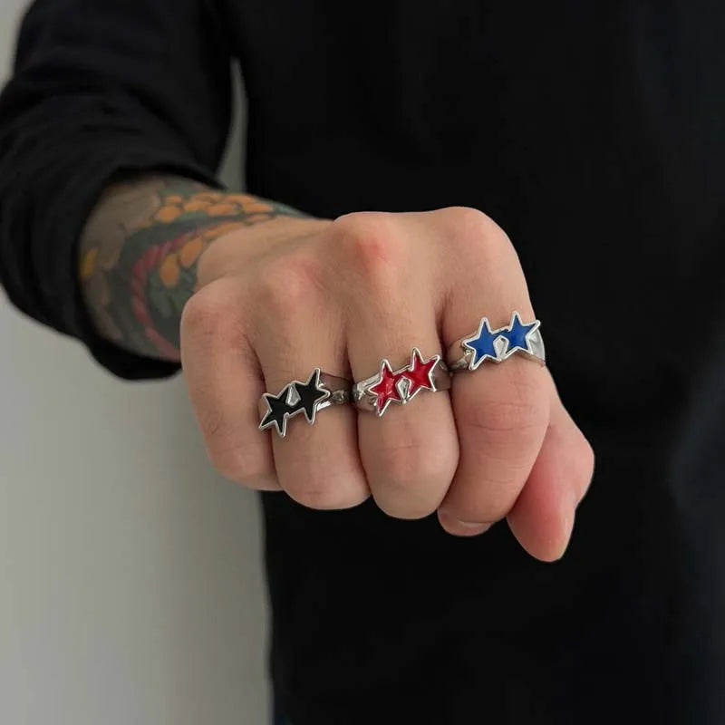 Offener Ring mit Zwillingssternen im Retro-Streetwear-Stil Rot