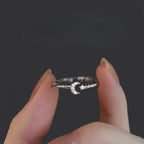 Bague fine "éclat lunaire" croissant de lune et étoile
