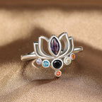 Lotusblumenring 7 Chakren für Damen Silber