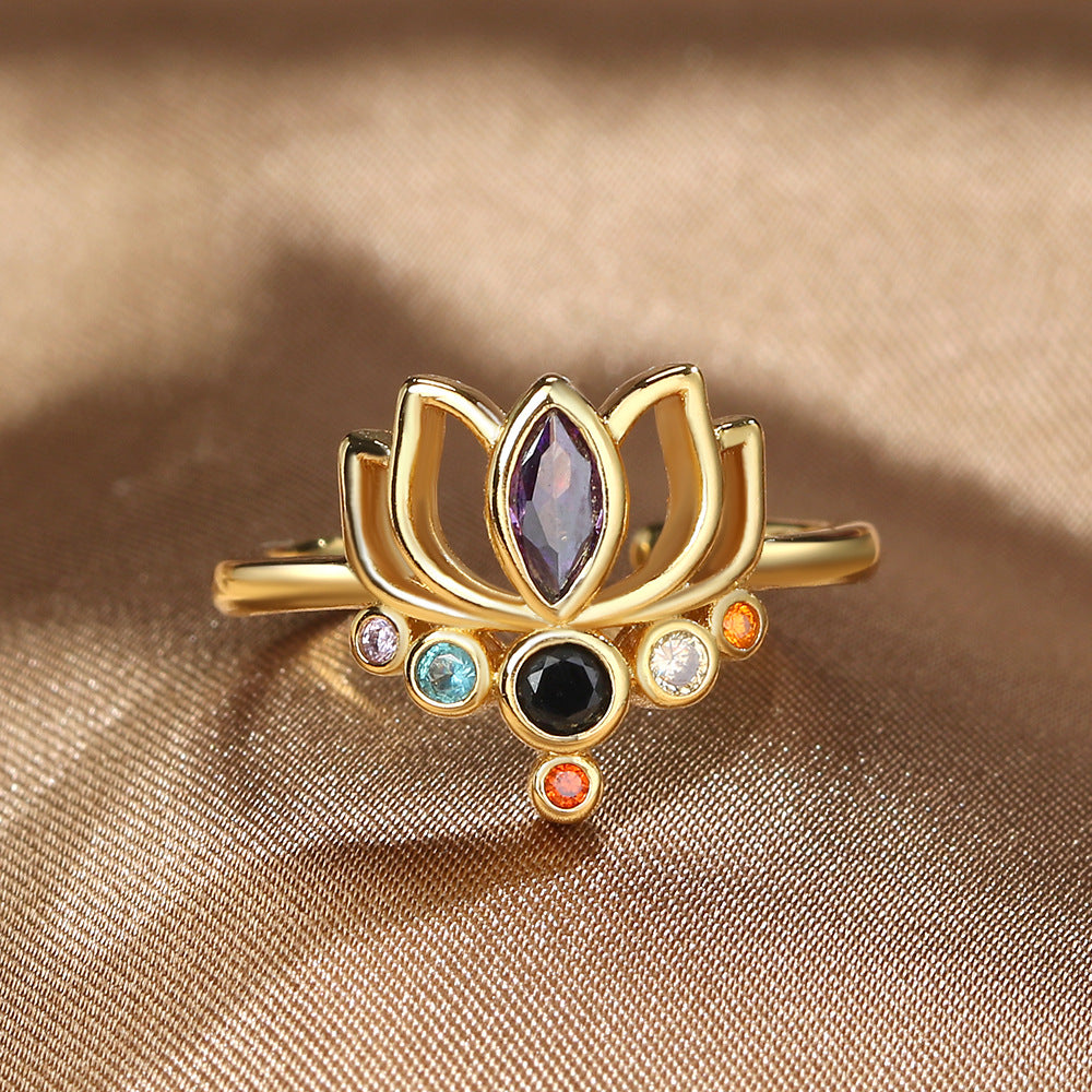 Lotusblumenring 7 Chakren für Damen Gold