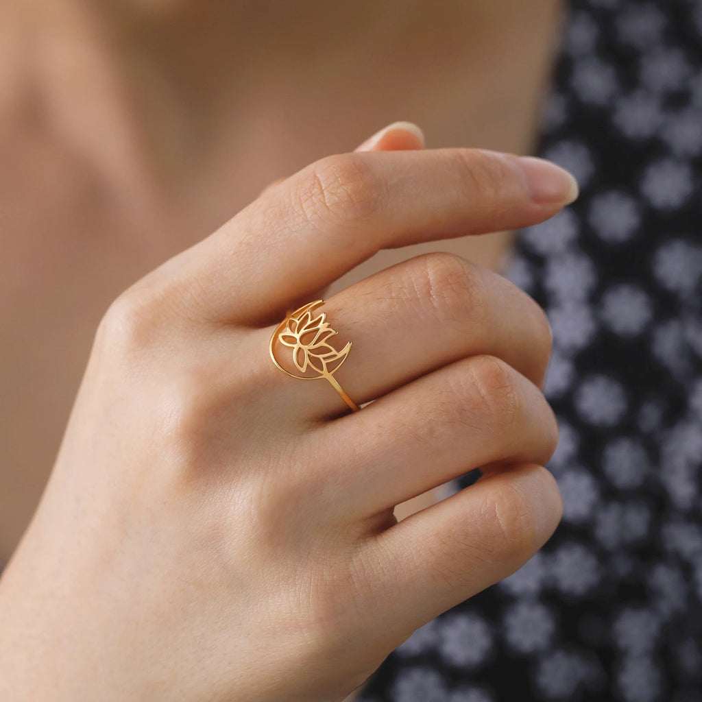 Zen Lotusblume Damenring Gold