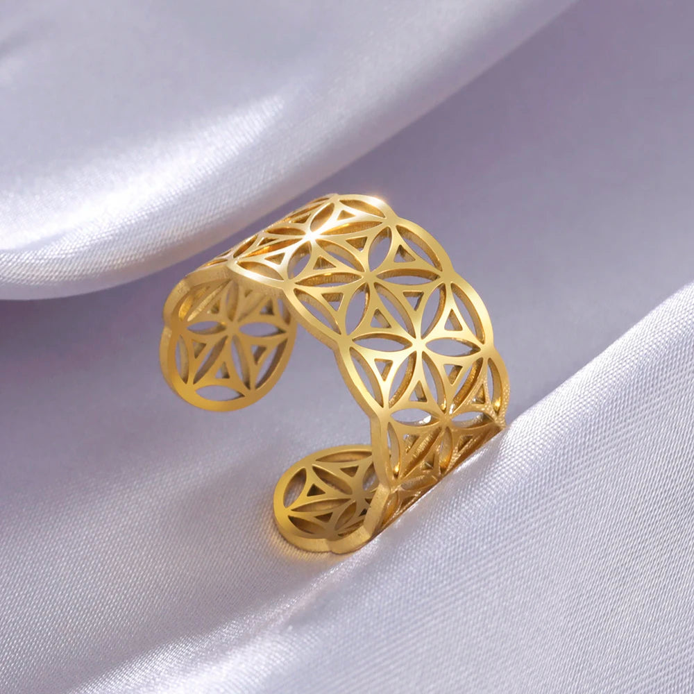 Frau Lebensblume Ring Mandala Gold