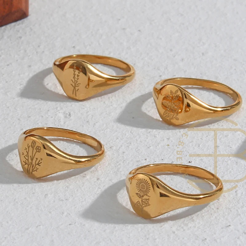 Gravierter Ring Wildblume Sonnenblume