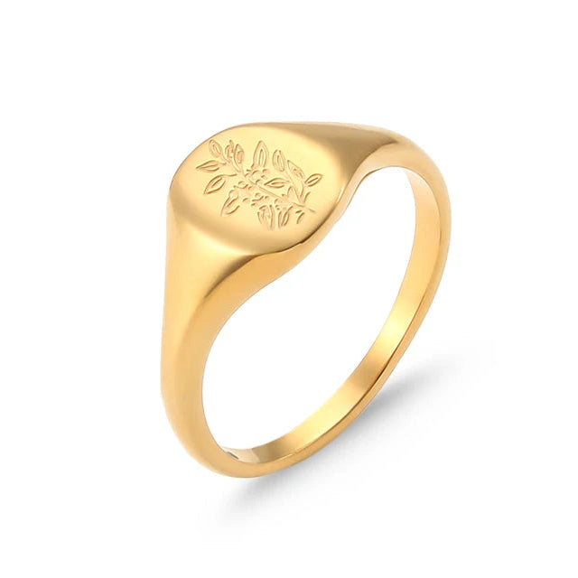 Gravierter Ring Wildblume Teeblatt