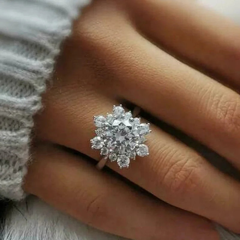 Schneeflockenring Damen Winter Silber Zirkone