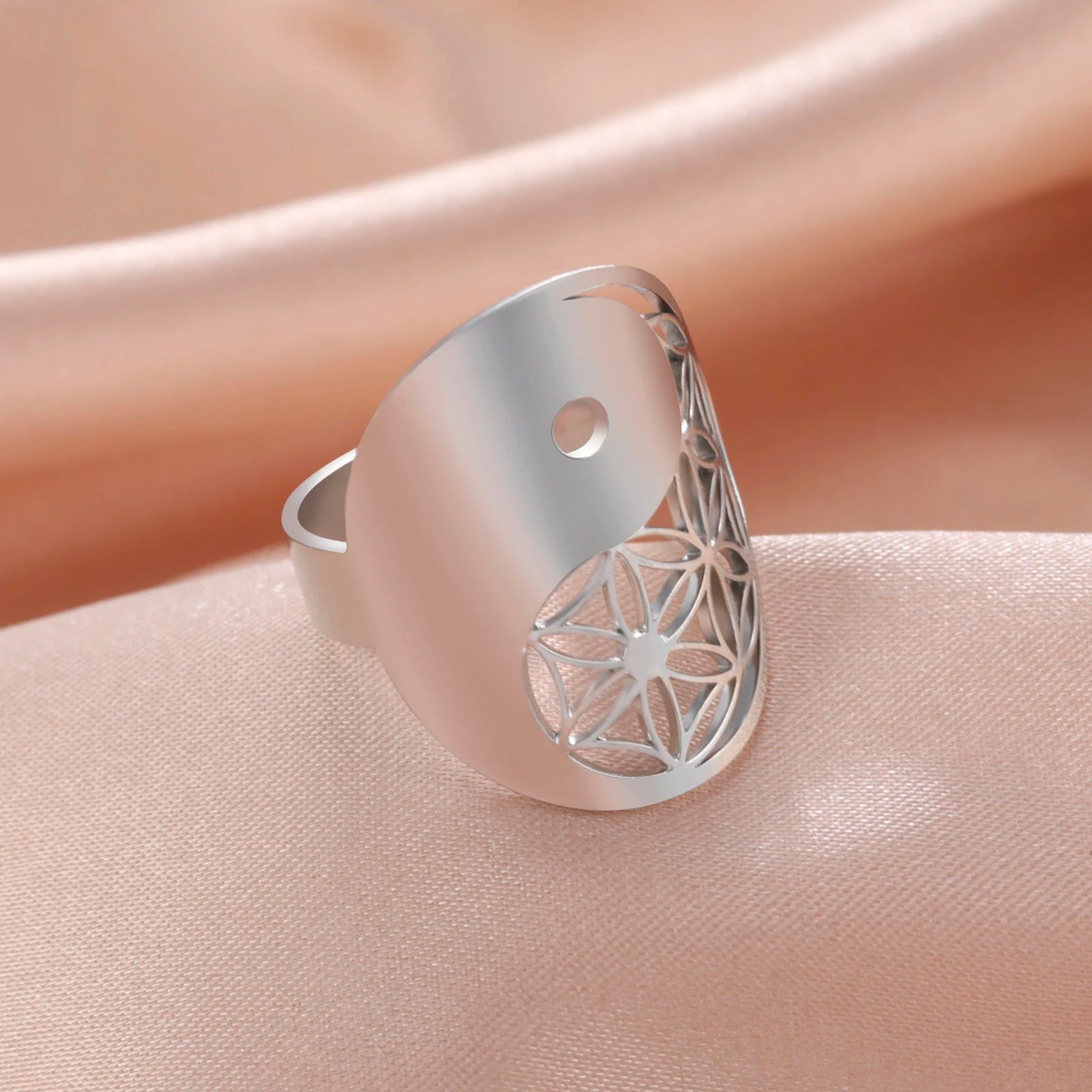 Geometrischer Yin Yang Ring Silber