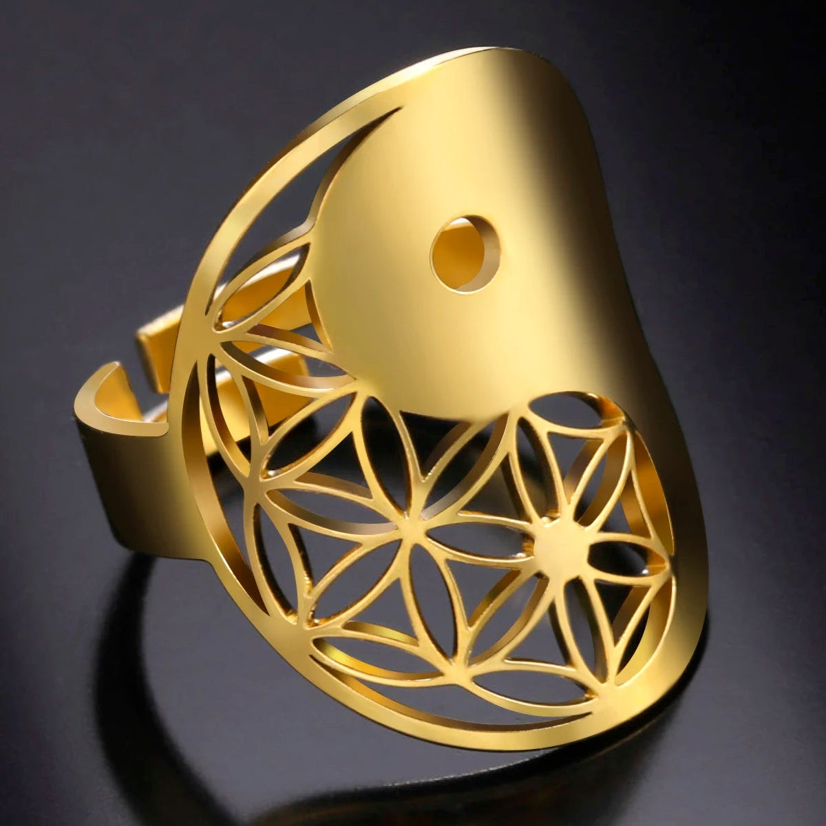 Geometrischer Yin Yang Ring Gold