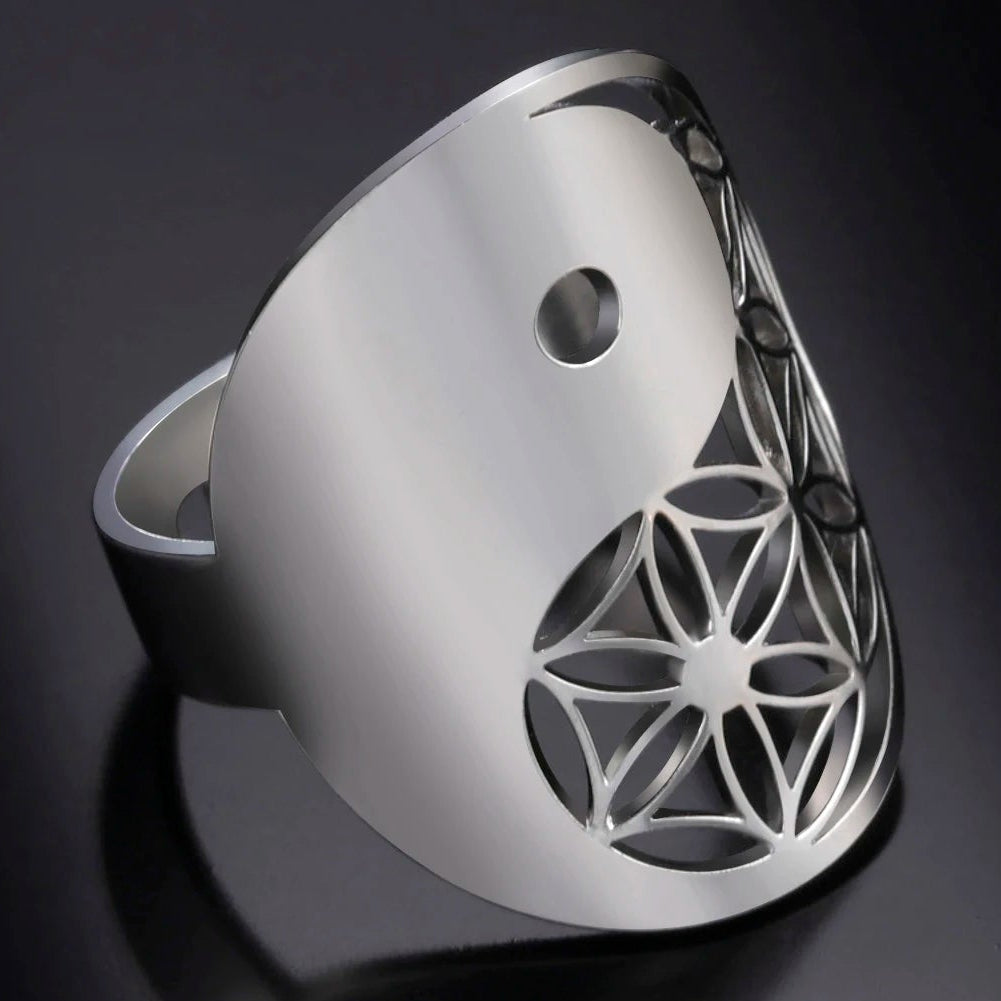 Geometrischer Yin Yang Ring Silber