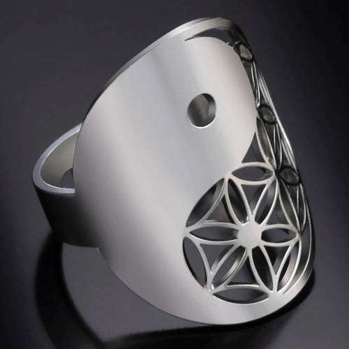 Geometrischer Yin Yang Ring Silber