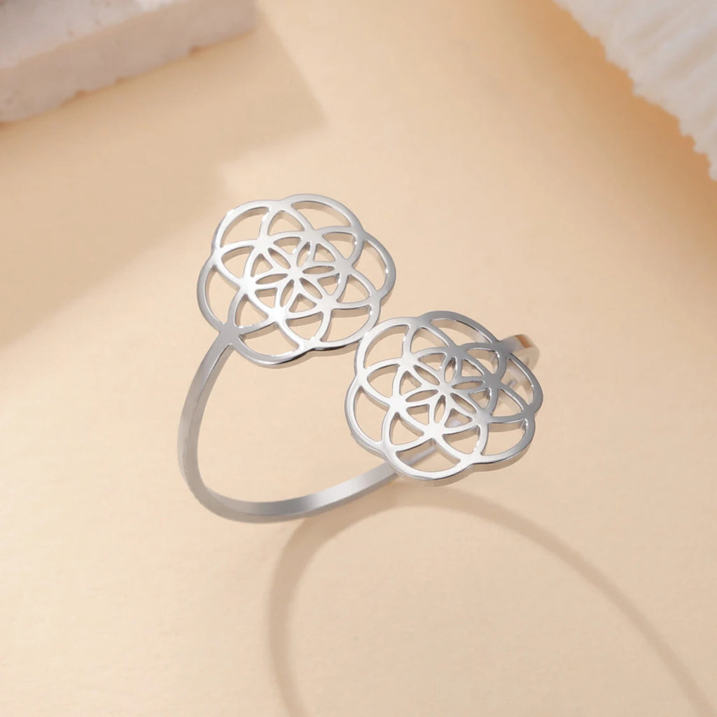 Ring Lebenssamen Frau Blume Mandala Silber