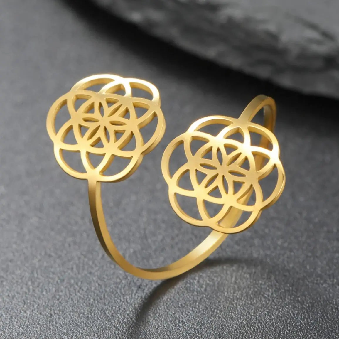 Ring Lebenssamen Frau Blume Mandala Gold