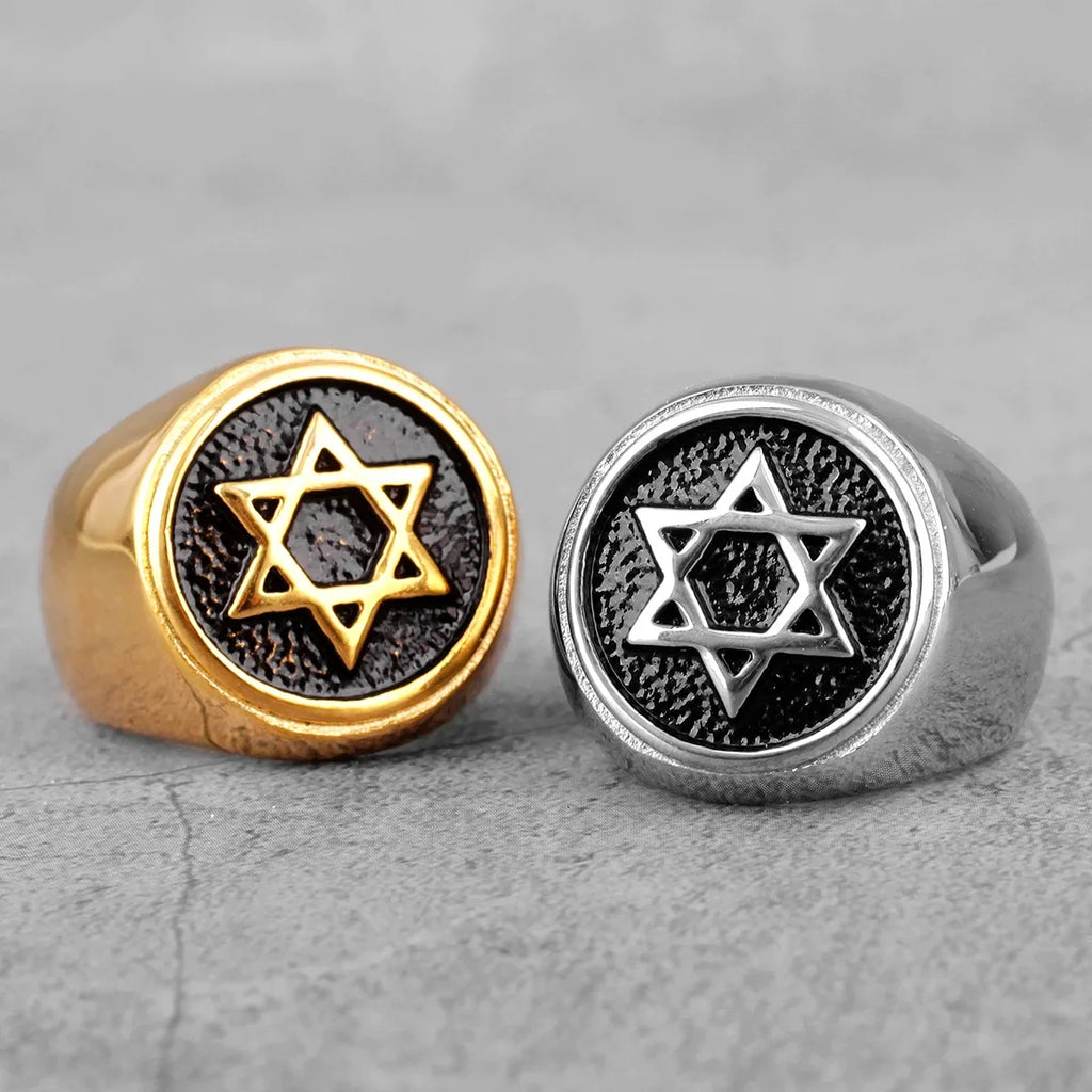 Gravierter Ring mit dem <span data-glossary-id="etoile-de-david">Davidstern</span>, jüdisches Symbol, Silber