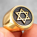 Gravierter Ring mit dem <span data-glossary-id="etoile-de-david">Davidstern</span>, jüdisches Symbol, Gold
