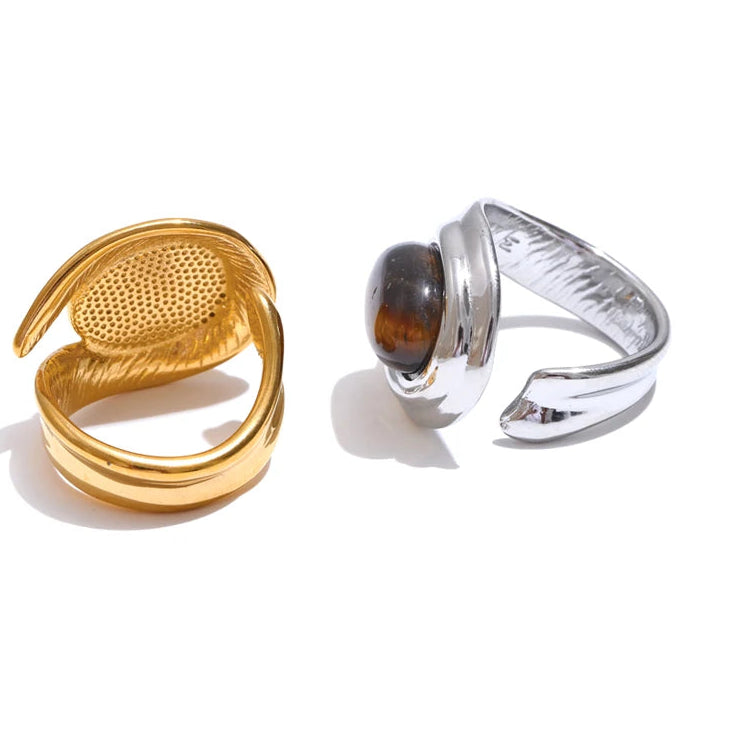 Breiter verstellbarer Ring mit Tigerauge-Stein