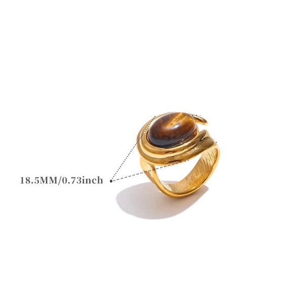 Breiter verstellbarer Ring mit Tigerauge-Stein
