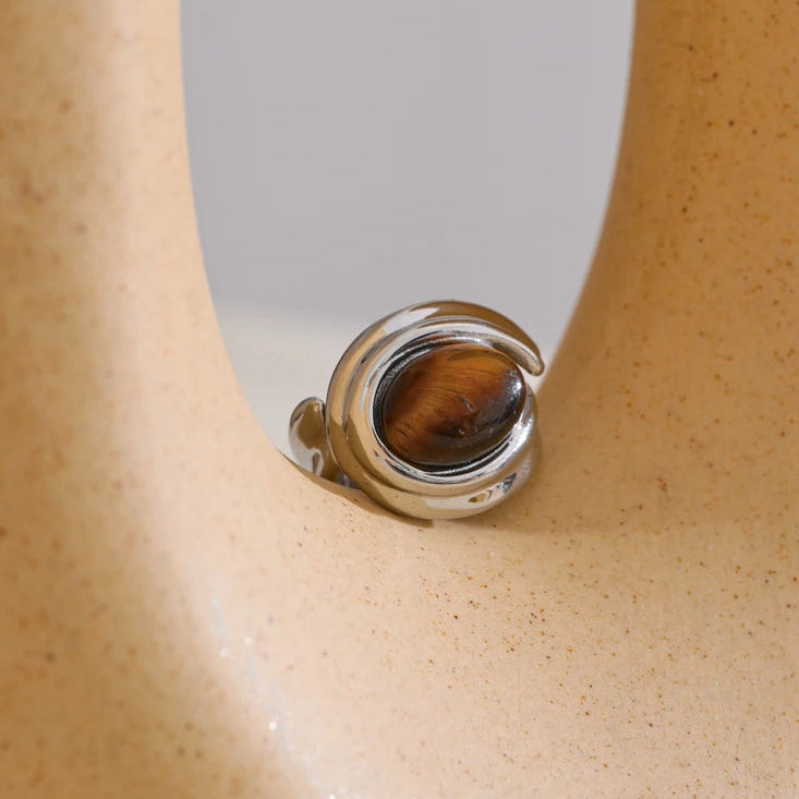 Breiter verstellbarer Ring mit Tigerauge-Stein Silber