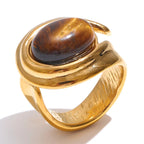 Breiter verstellbarer Ring mit Tigerauge-Stein Gold