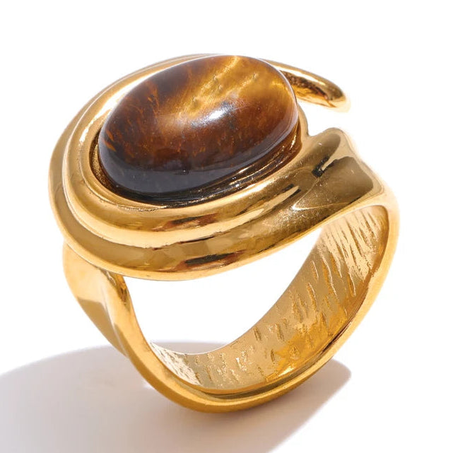 Breiter verstellbarer Ring mit Tigerauge-Stein Gold