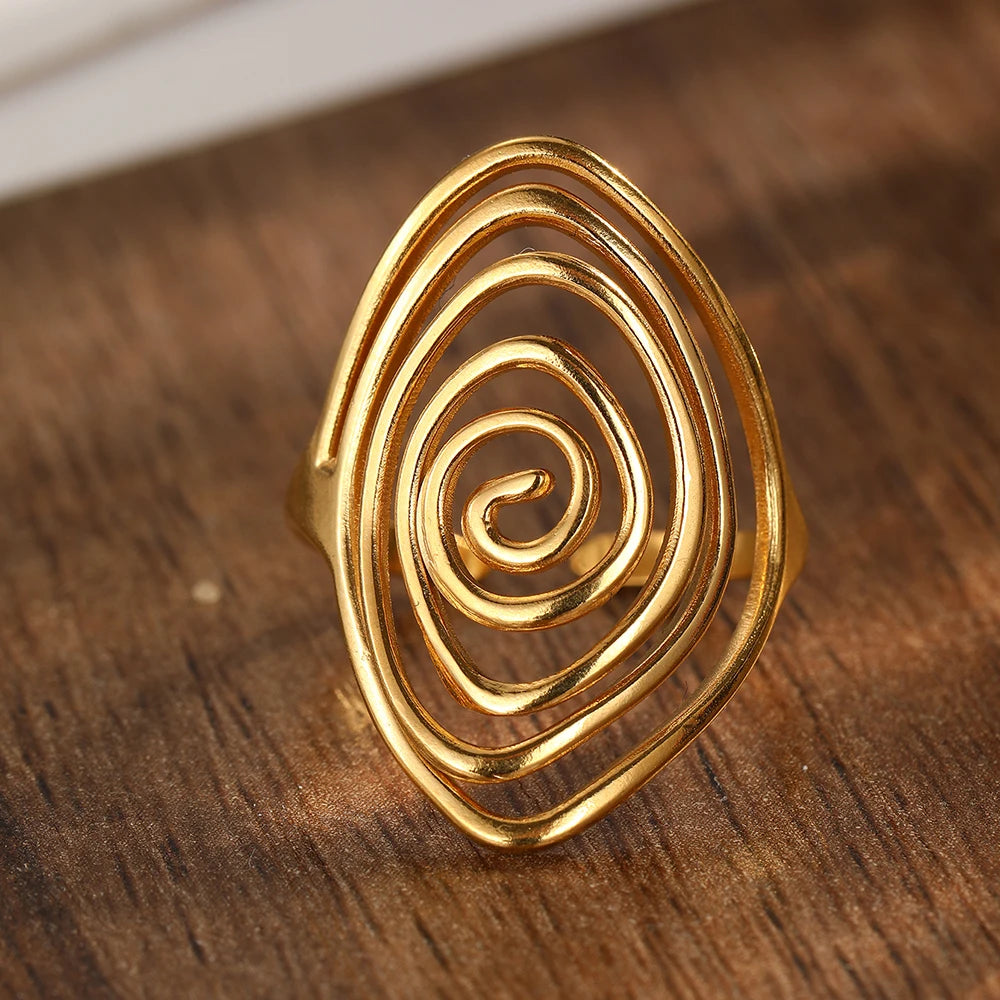 Breiter Ring in strukturierter Spiralform Gold