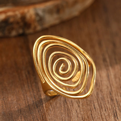 Breiter Ring in strukturierter Spiralform Gold