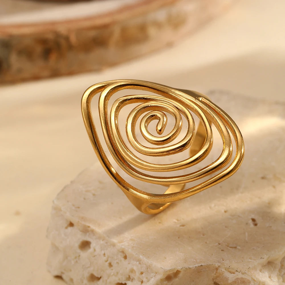 Breiter Ring in strukturierter Spiralform Gold