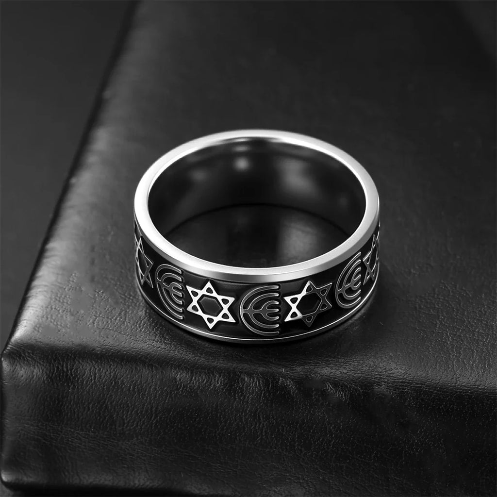 Breiter Menora-Ring und Davidstern, jüdische Symbole