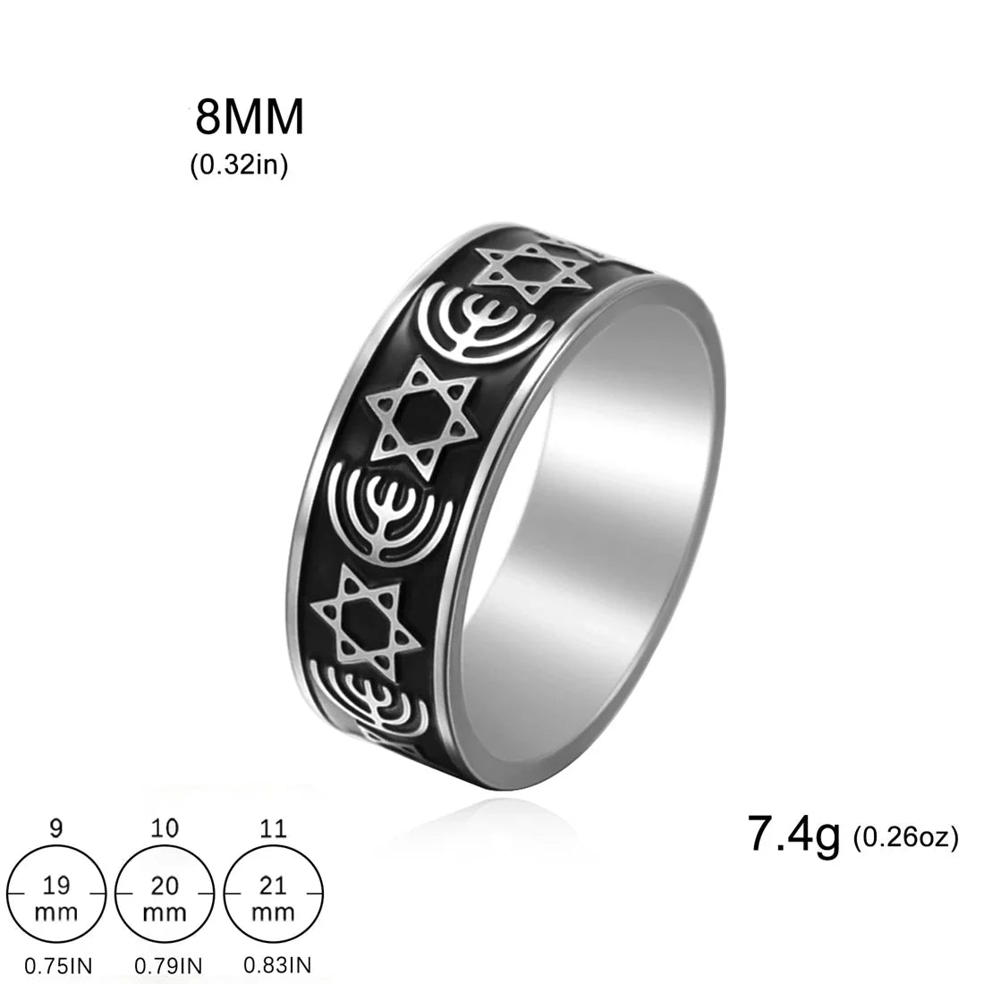 Breiter Menora-Ring und Davidstern, jüdische Symbole