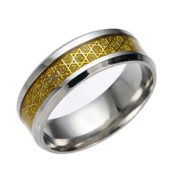 Breiter Herrenring mit <span data-glossary-id="etoiles-de-david">Davidstern</span>, jüdisches Symbol, Gold