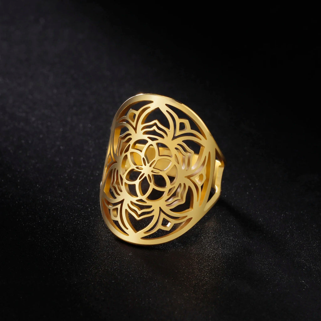 Mandala-Ring für Damen, Blumenring aus Gold
