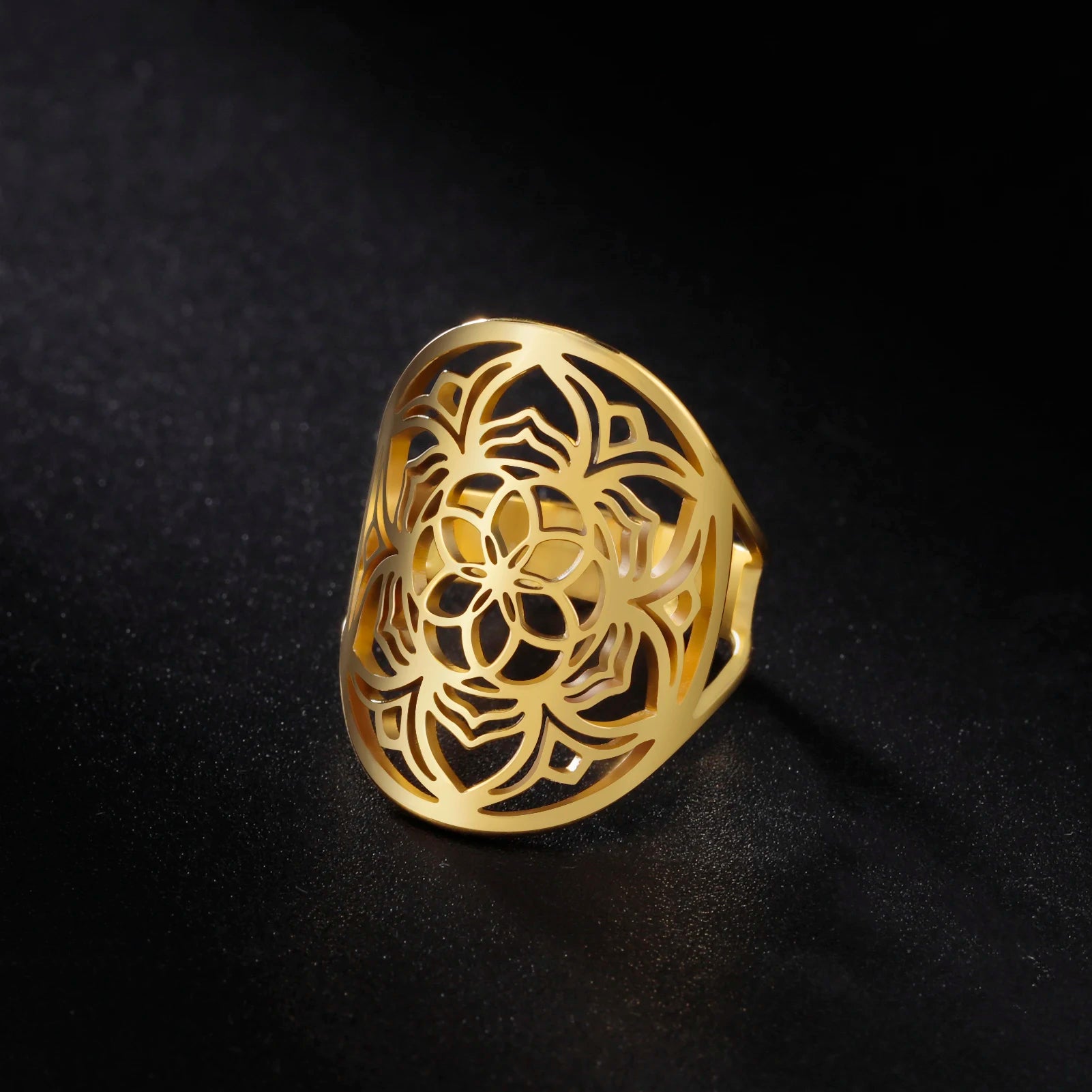 Mandala-Ring für Damen, Blumenring aus Gold
