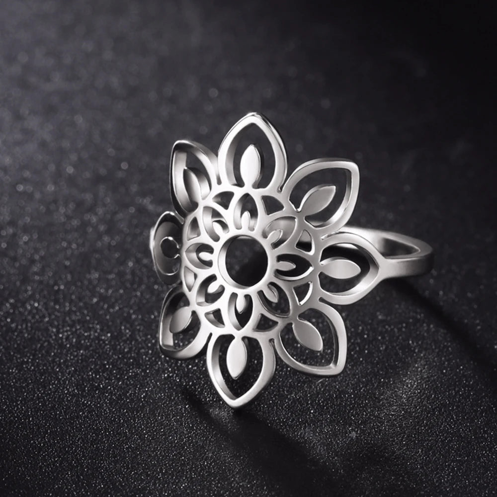 Mandala Damenring Siegelring Silber