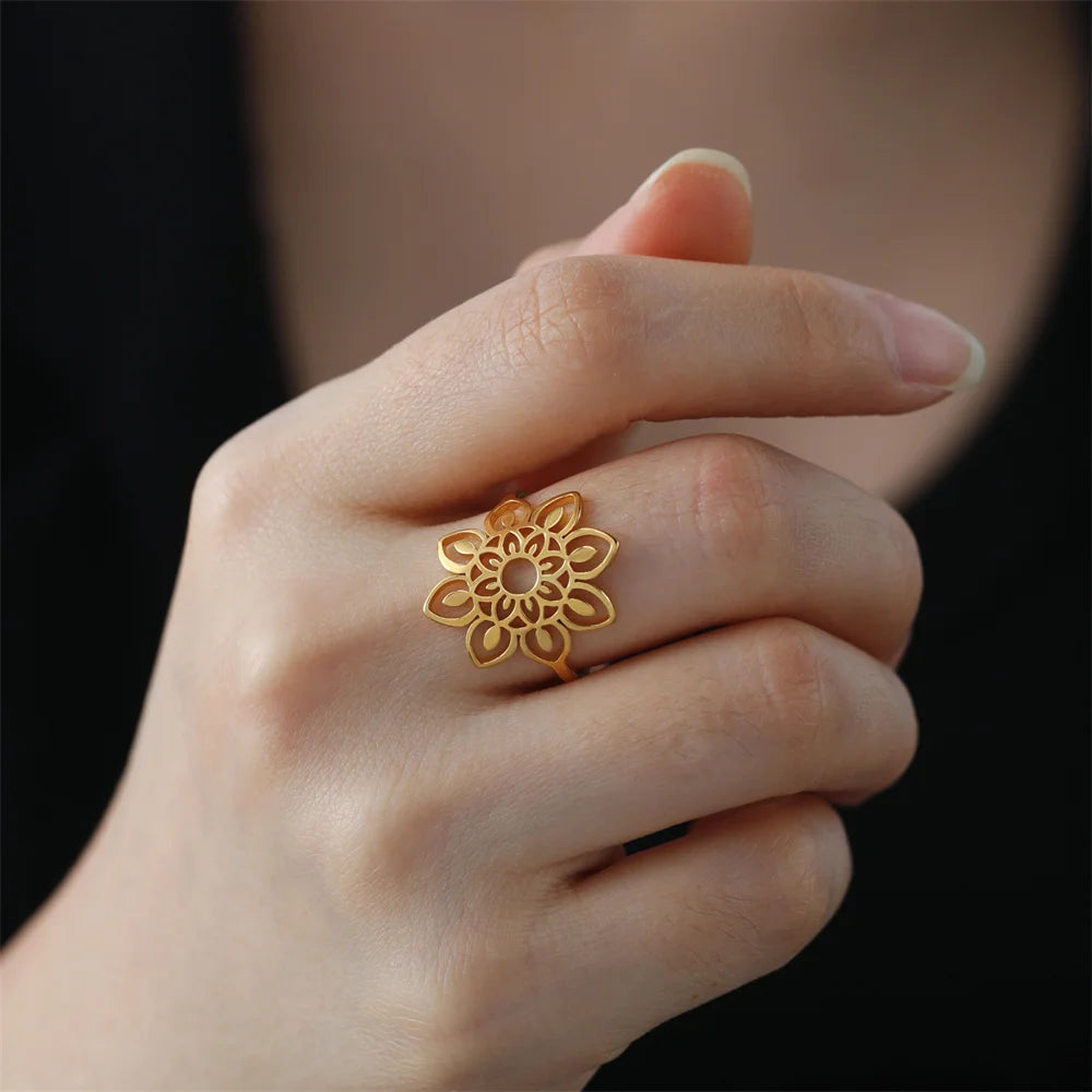 Mandala Damenring Siegelring Gold