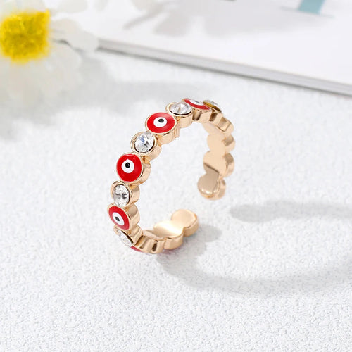 Türkisblauer Nazar-Amulett-Ring im Boho-Stil rot