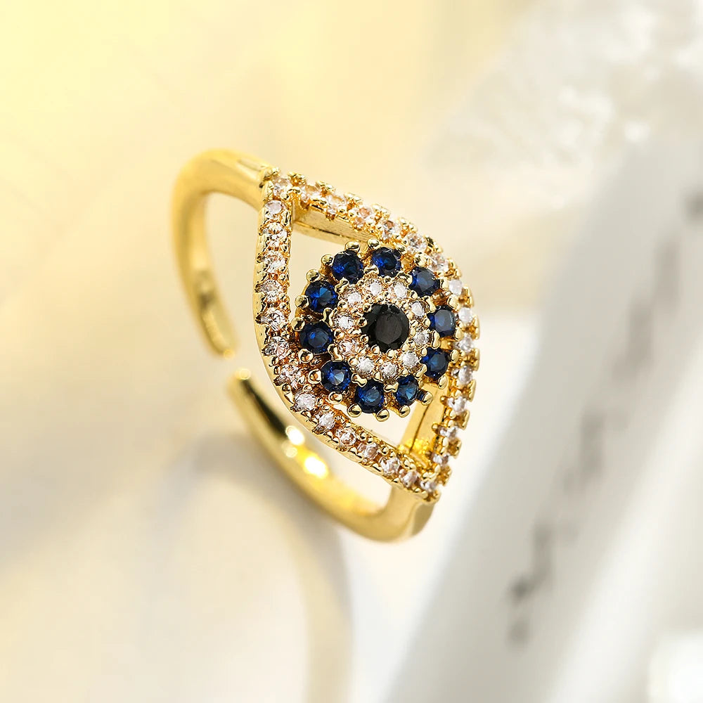Ring Böses Auge Blau Türkischer Zirkon Gold