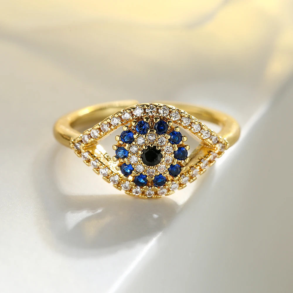 Ring Böses Auge Blau Türkischer Zirkon Gold