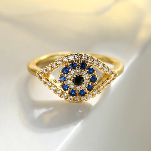 Ring Böses Auge Türkisches Blau Zirkon Gold