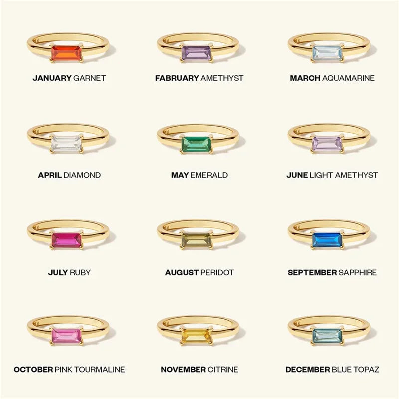 Minimalistischer Ring mit rechteckigem Geburtsstein für Damen