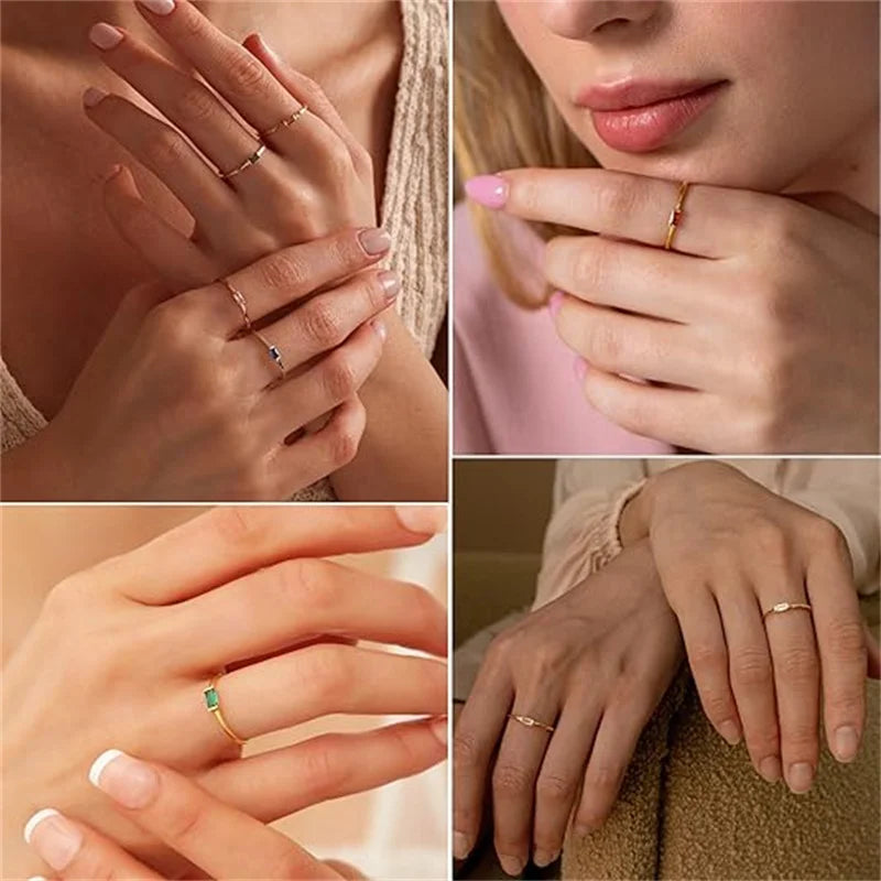 Minimalistischer Ring mit rechteckigem Geburtsstein für Damen