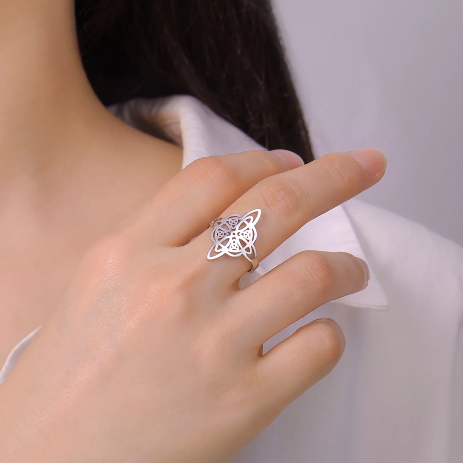 Hexenknotenschutzring Damen Wicca Silber