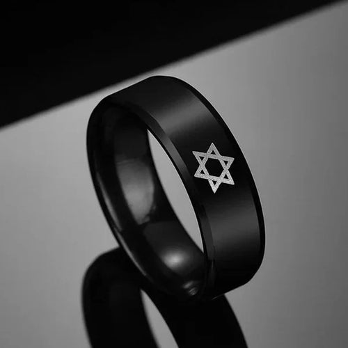 Schwarzer Ring mit dem <span data-glossary-id="etoile-de-david">Davidstern</span>, jüdisches Symbol