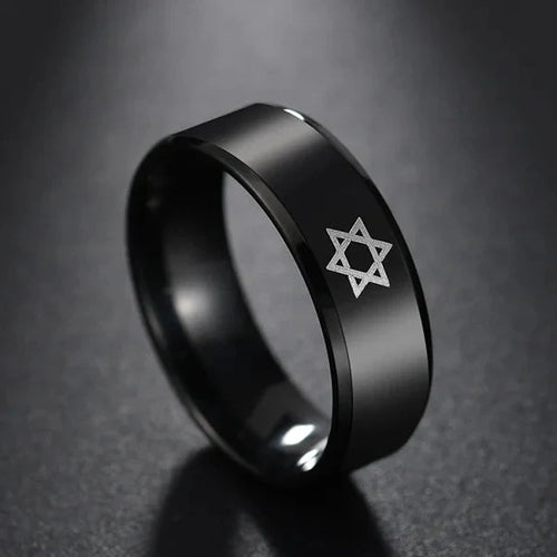 Schwarzer Ring mit dem <span data-glossary-id="etoile-de-david">Davidstern</span>, jüdisches Symbol