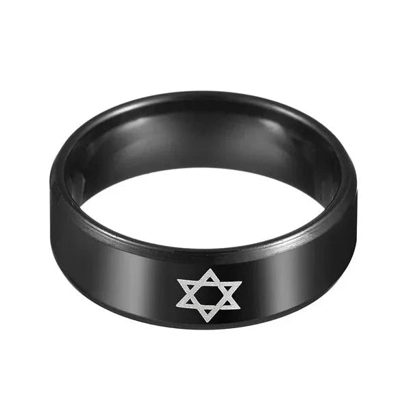 Schwarzer Ring mit dem <span data-glossary-id="etoile-de-david">Davidstern</span>, jüdisches Symbol