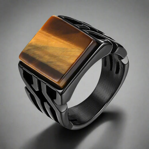 Tigerauge Herrenring quadratischer Stein