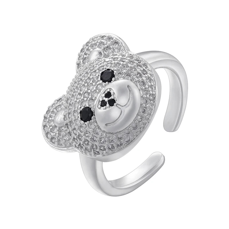 Bärenring mit Stein in Silber und Weiß