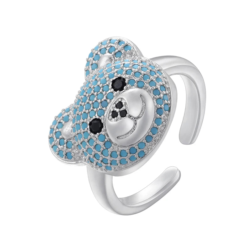 Bärenring mit Stein in Silber und Blau