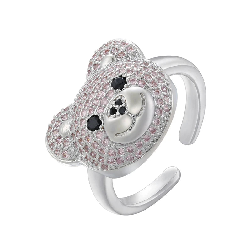 Bärenring mit Stein in Silber und Rosa